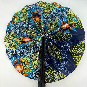 NEW HANDCRAFTED IN CAMEROON Colour Explosion Wax Print Fabric Handheld Fan